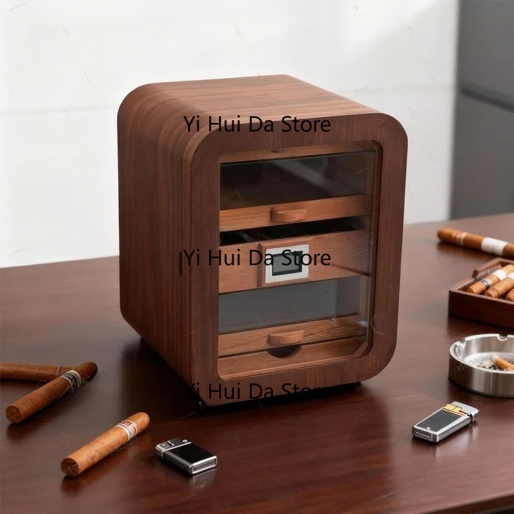 Cigar cabinet Mellow cedar wood Cigar moisturizer Fashion curved ebony light luxury mini small cigar cabinet 5 Drawers110 Sticks