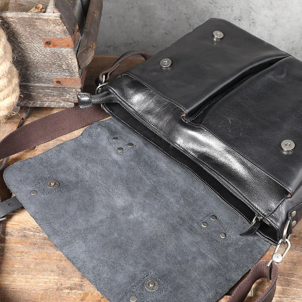 Echtleder Herren-Aktentasche 15 Zoll Laptop-Tasche Einfache Rindsleder-Umhängetasche Pflanzlich gegerbtes Leder Modischer Casual-Stil – Detail 20
