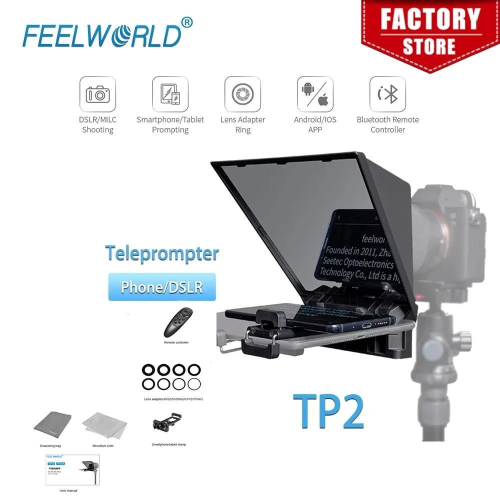 FEELWORLD TP2 Portable Teleprompter DSLR Camera with Remote Control Phone Recording Mini Inscriber Mobile Teleprompter