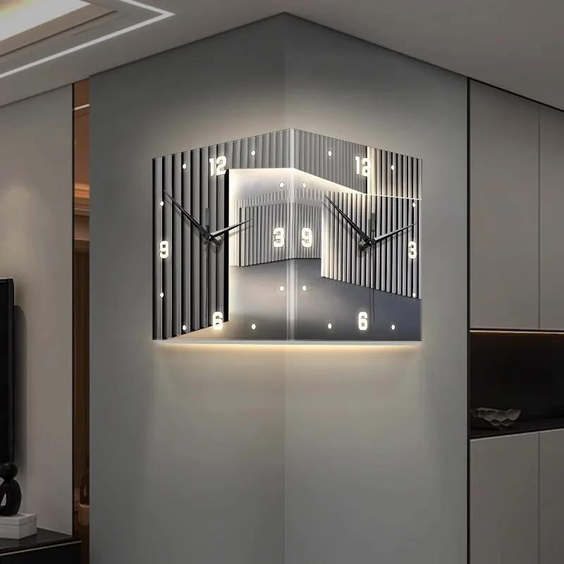 Abstract and simple, living room corner clock, household double-sided corner clock, wall hanging without punching