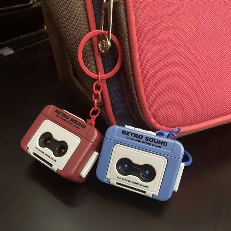 Retro Tape Recorder Keychain Mini Recording Music Box Pendant Keyring Backpack Ornament Birthday Couple Gift