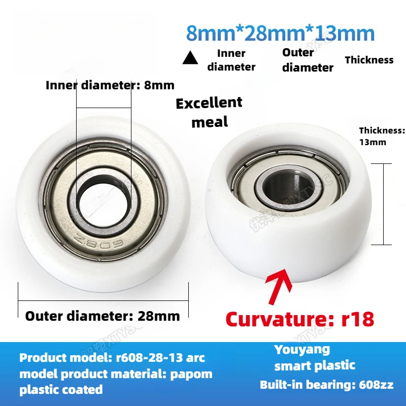 R-type plastic-coated bearing nylon rubber-coated plastic small pulley wear-resistant high-load rail rubber wheelPOM guide wheel