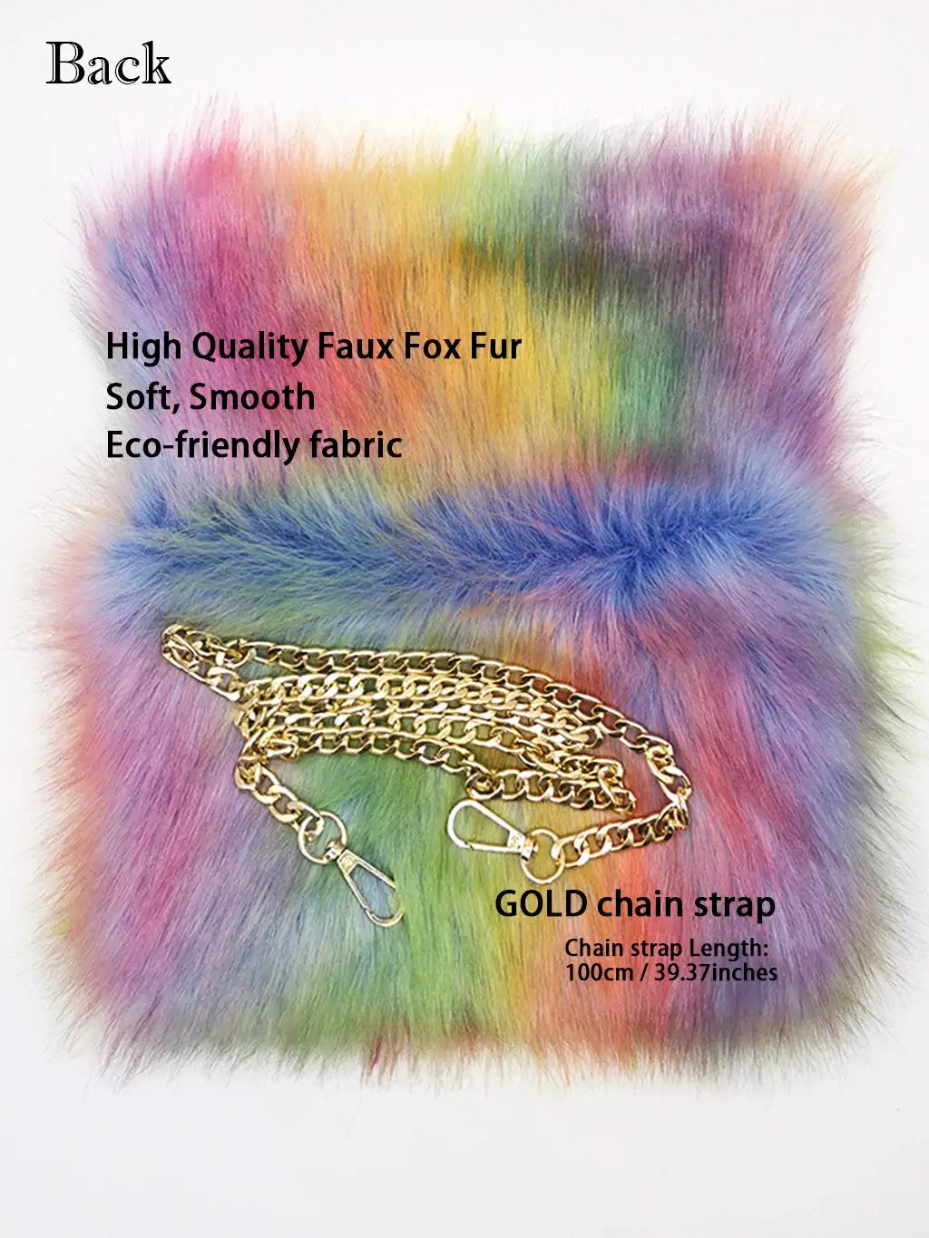 Faux Fox Fur Purse Fuzzy Handbags for Women Evening Handbags Al alloy Shoulder Strap Shoulder Bags Rainbow Colors