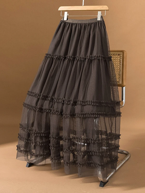 

Женская кружевная юбка-миди А-силуэта больших размеров, весенняя, с высокой талией, многоярусная, в корейском стиле, повседневная