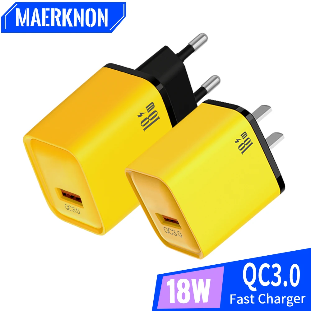 Maerknon USB Charger 18W Fast Charging Travel Adapter Quick Charge 3.0 For IPhone Samsung Xiaomi 13Pro Huawei P60 Wall Charger