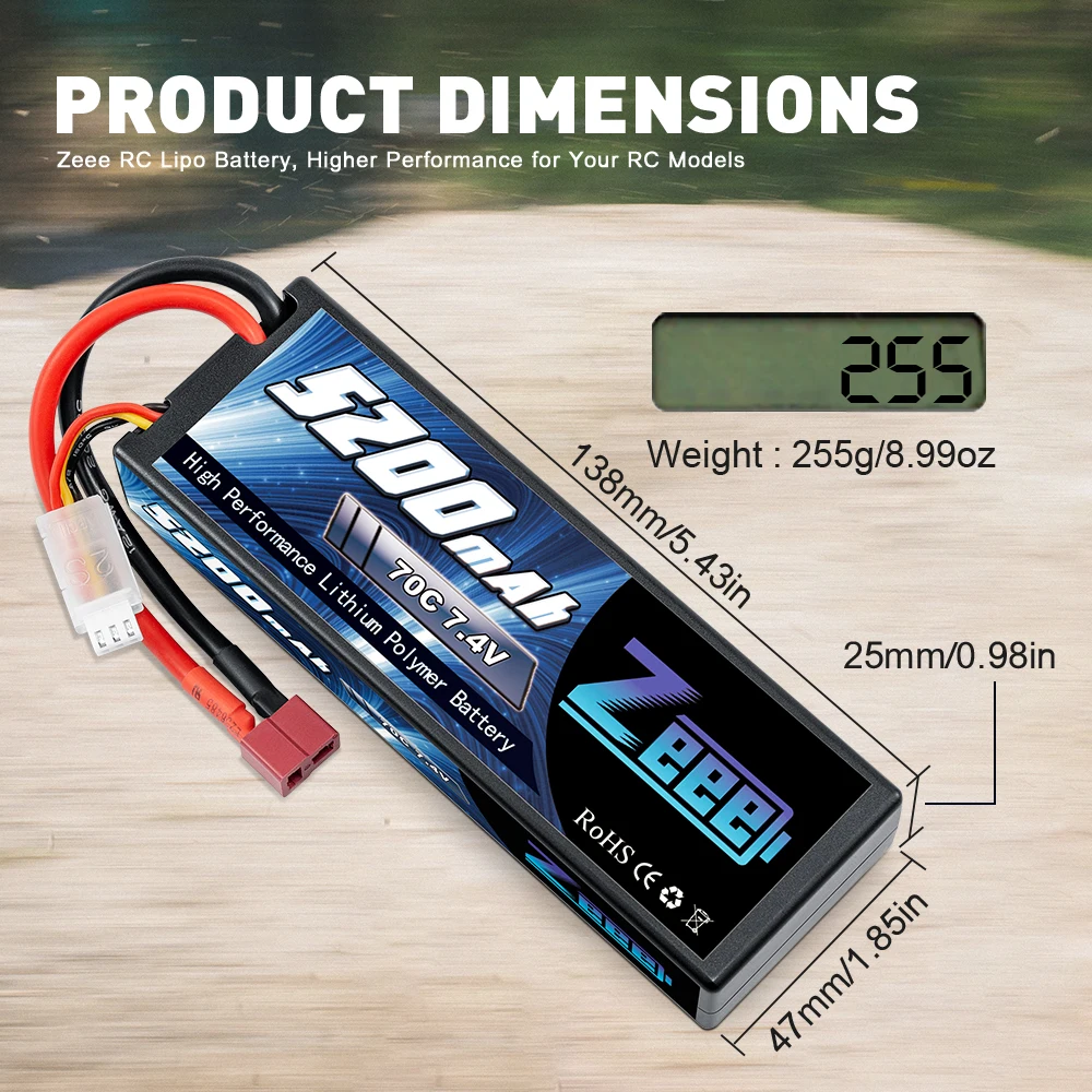 Zeee 2S Lipo Battery 7.4V 70C 5200mAh Hardcase with Deans Plug for 1/10 RC Car Trucks Boats Heli Drone FPV RC Racer Hobby Parts