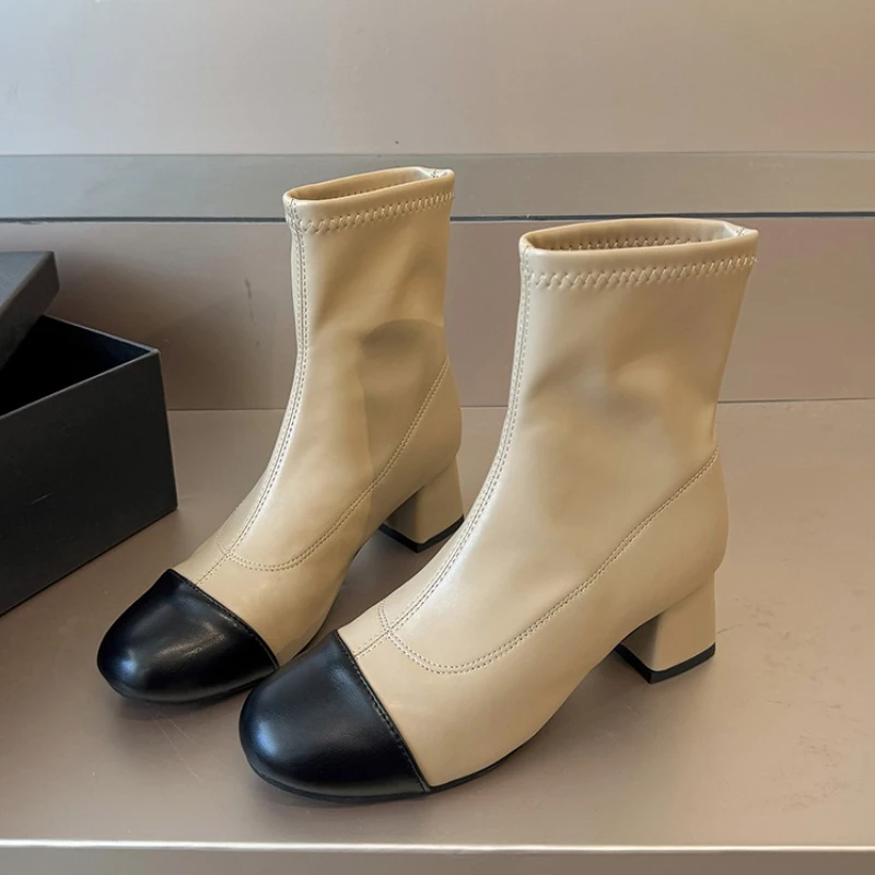 

Винтажные женские ботильоны разных цветов, элегантные туфли без шнуровки на толстом каблуке, уличный стиль, банкетная вечеринка, тонкие короткие ботинки Botas Mujer