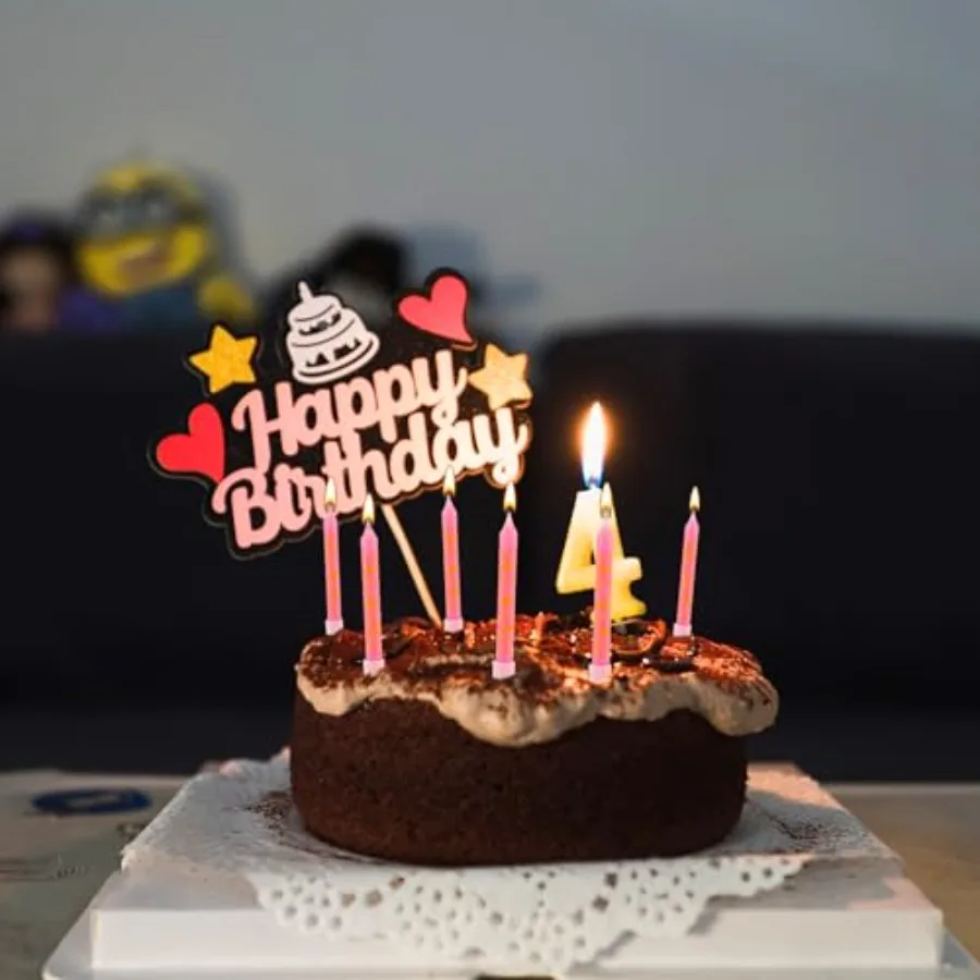 12pcs 3.7 Birthday Candles Pink Themed Cake Candles Sticks with Golden Crown Patterns Cute Candlesticks Cupcake Candle Decorati