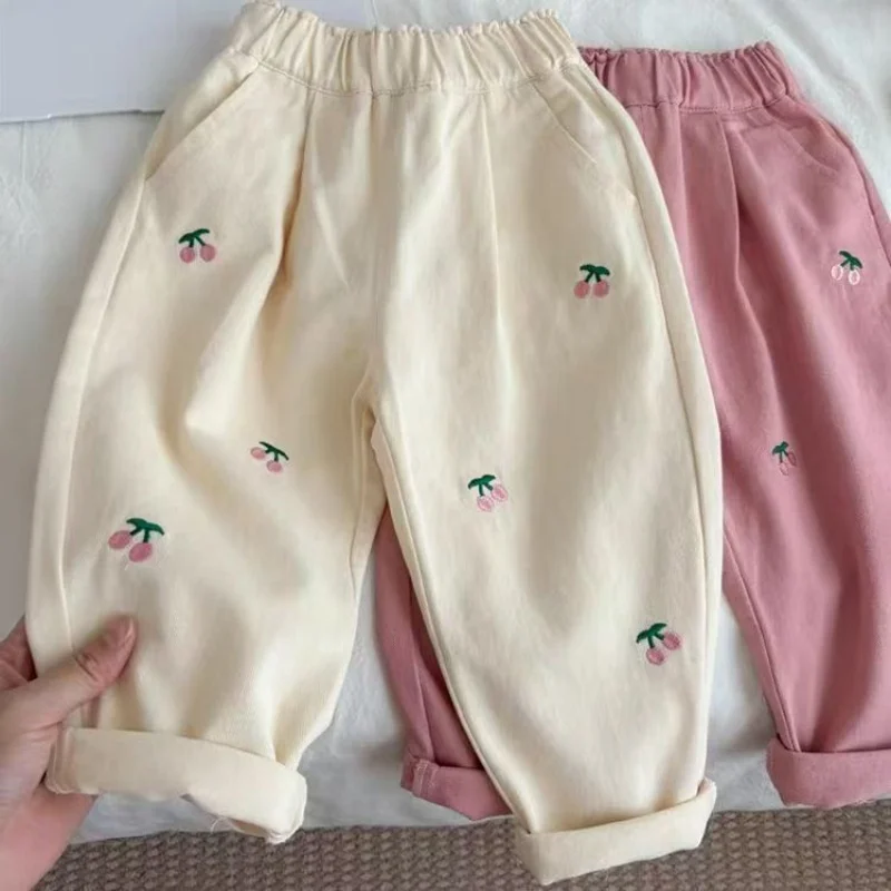 

Children's Pants Spring and Autumn New Pink Fashionable Casual Pants Girls' Baby Embroidered Cotton Pants 2-7Y