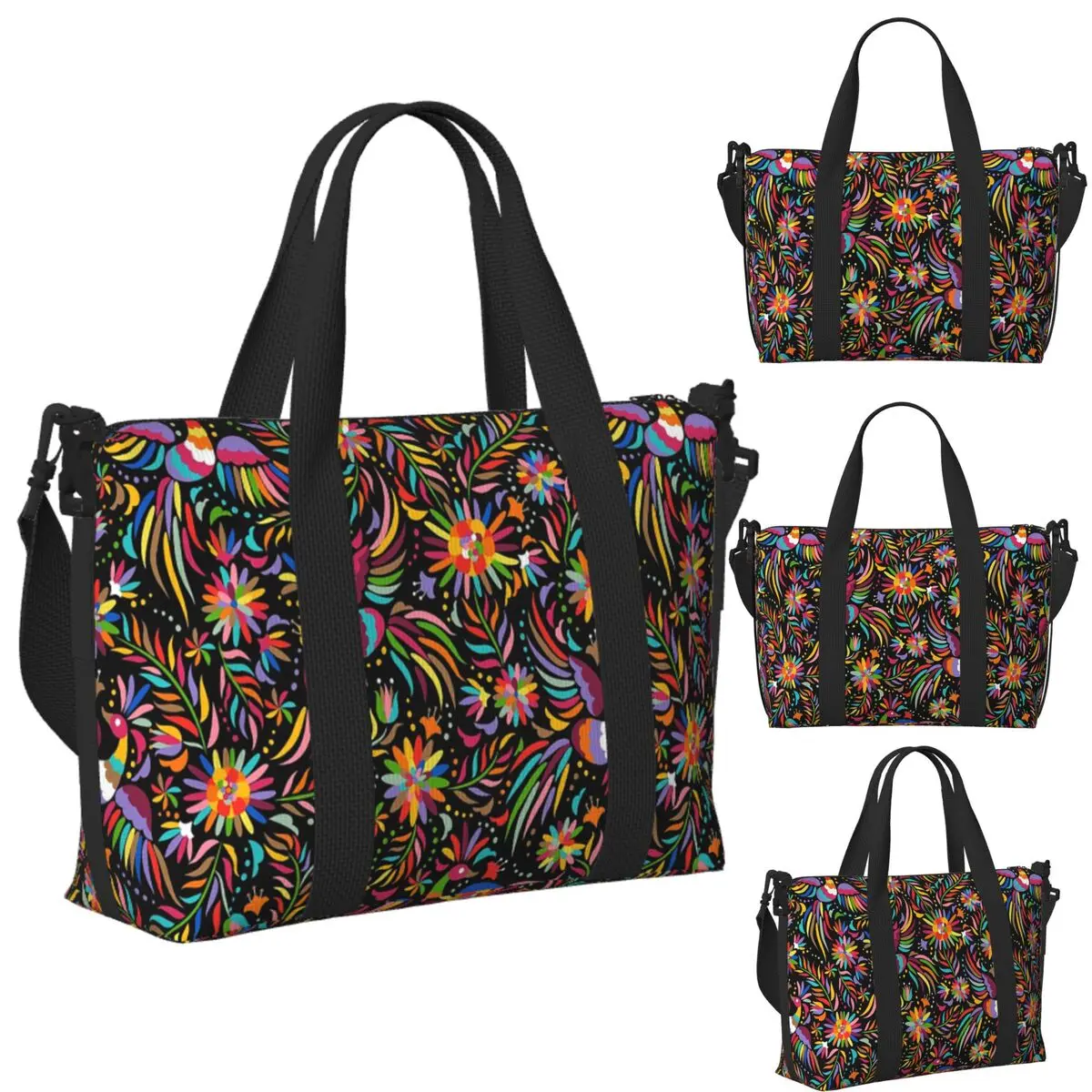 

Custom Traditional Mexican Colorful Beach Travel Bag Large Capacity Tote Bags for Gym Yoga Women Shopping Duffle Shoulder Bag