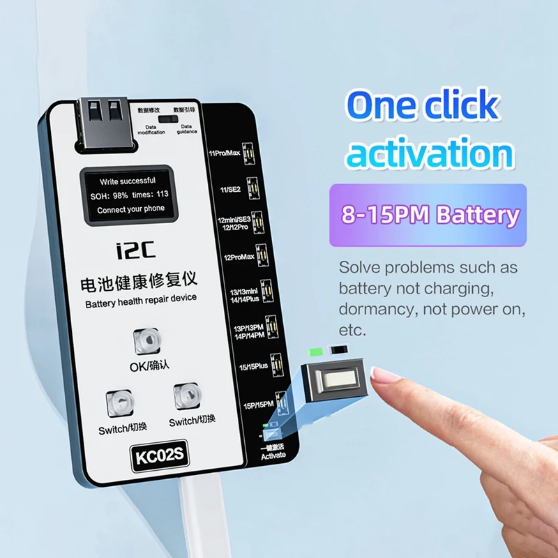 KC02S Battery Health Repair Device For Iphone 11-15PM Battery Free External Cable Change Efficiency Easy Install Easy To Use