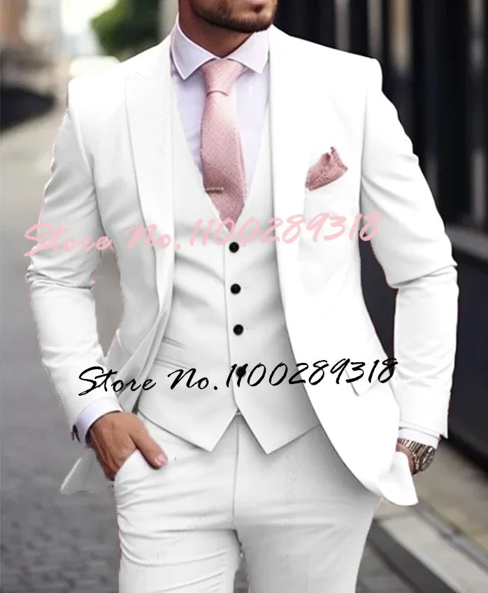 Pink Luxury Men\'s Suits Terno Formal Outfits 3 Piece Jacket Pants With Vest Slim Fit Luxury Costume Homme Formal Occasion Terno