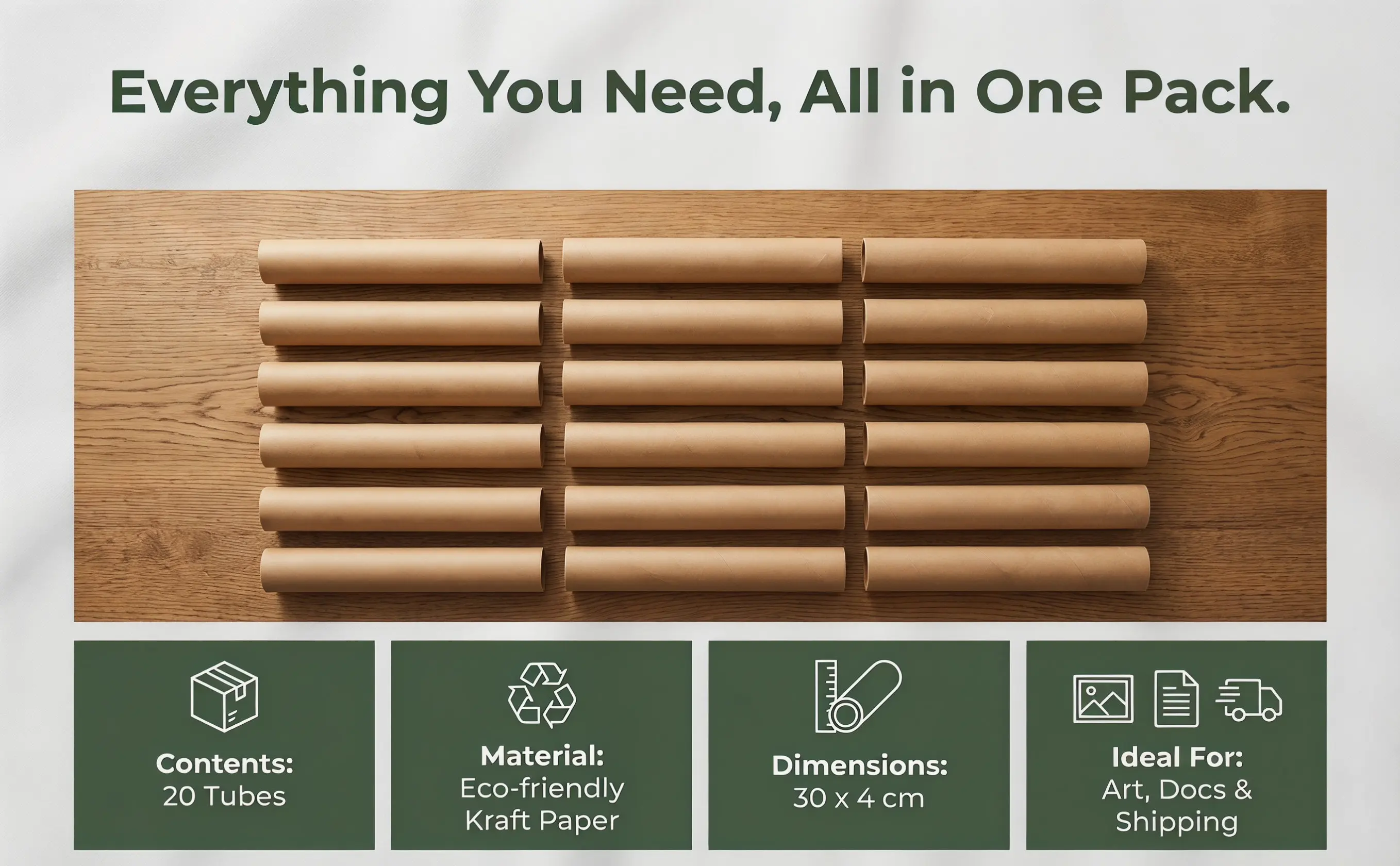 20Pcs Kraft Paper Tubes Round Mailing Tubes for Posters Art Prints Documents Storage Organization Space Saving Protective