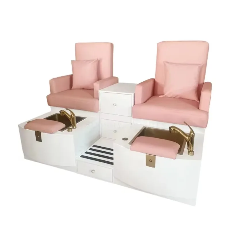 

Light Pink Velvet Short Back Salon Foot Spa Manicure Pedicure Chairs with whirlpool Jet