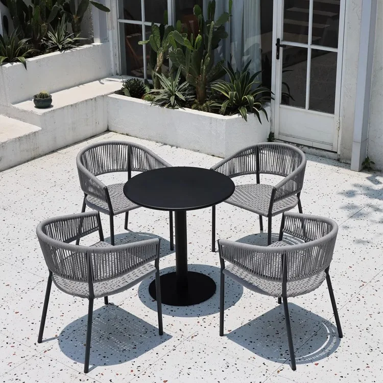 Modern simple outdoor table and chair combination courtyard garden balcony restaurant cafe rope rattan casual