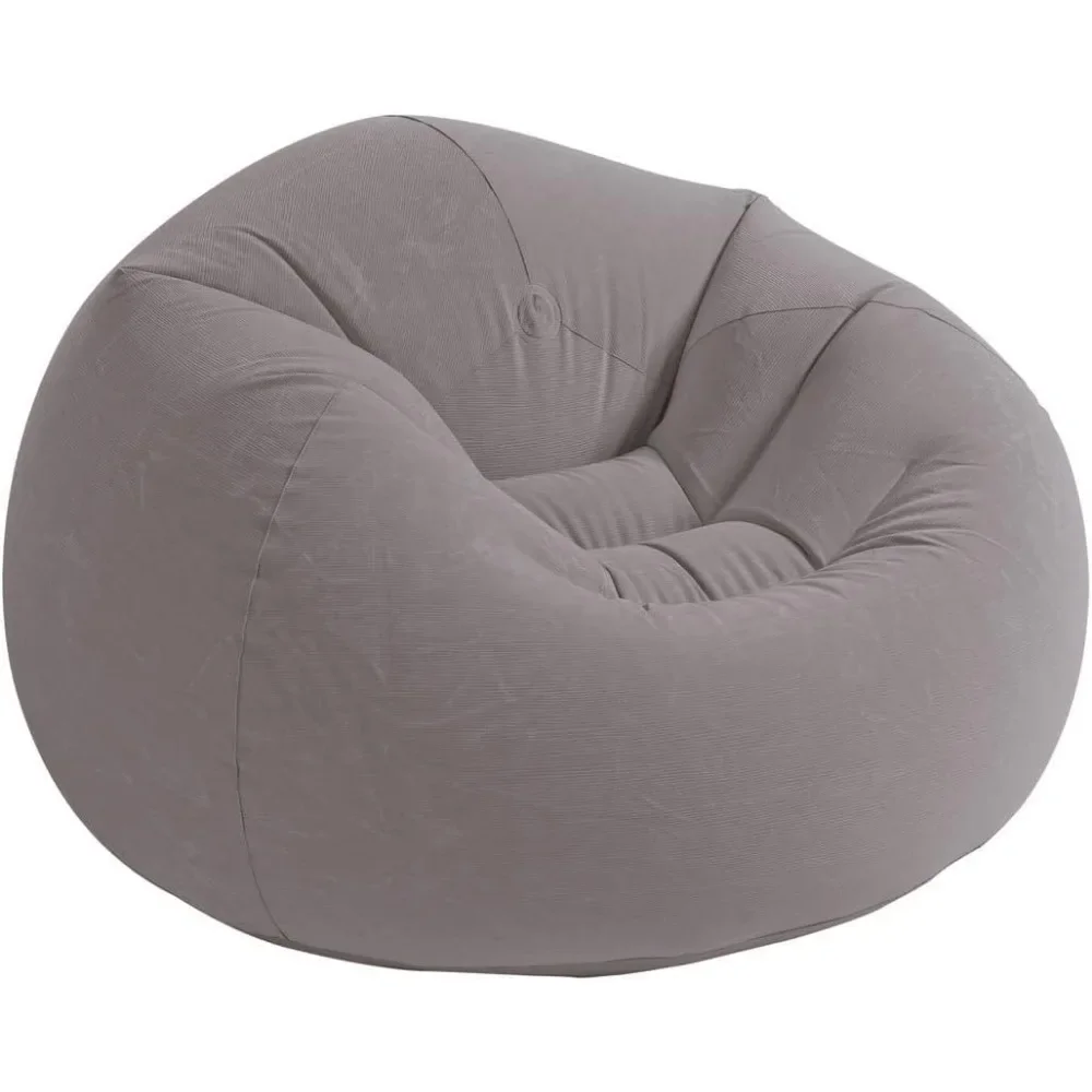 Inflatable Contoured Corduroy Beanless Bag Lounge Chair, Gray