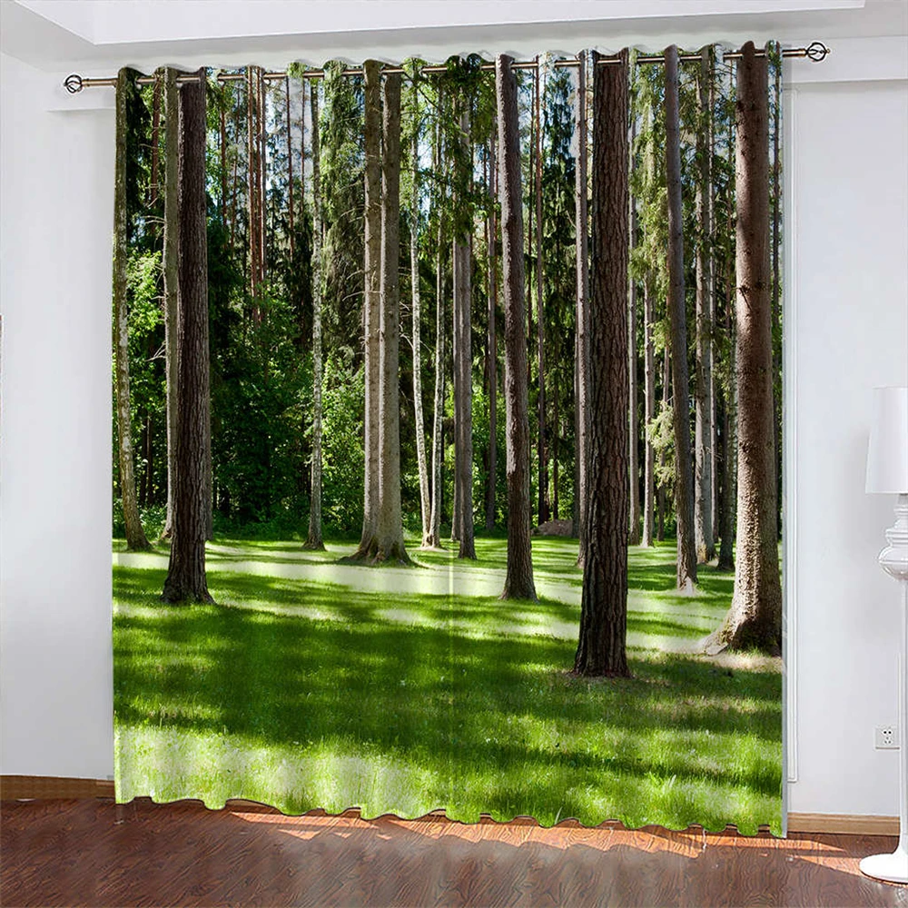 

Green 3D Print Curtain Forest Landscape Curtain Biparting Open Blackout Curtain Cortina De Sombra Bedroom Living Room