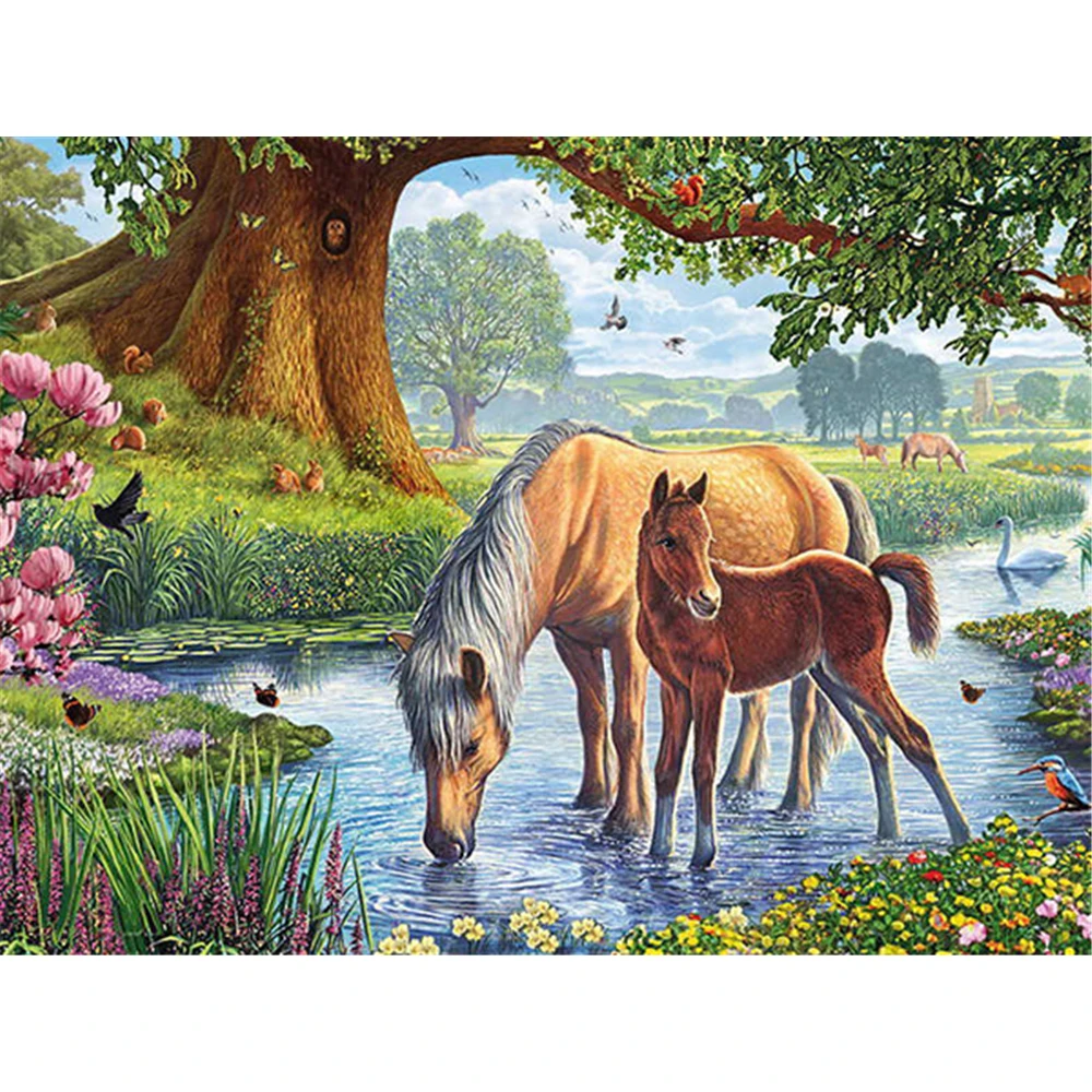 Animal Horse Flower DIY 11CT Embroidery Cross Stitch Kits Needlework Craft Set Printed Canvas Cotton Thread Home    Sale