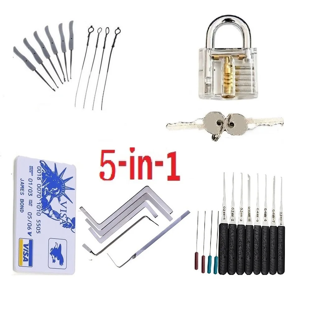 5 in 1 Locksmith Supplies Hand Tools Lock Pick Set Row Tension Wrench Tool Broken Key Auto Extractor Remove Hook Hardware