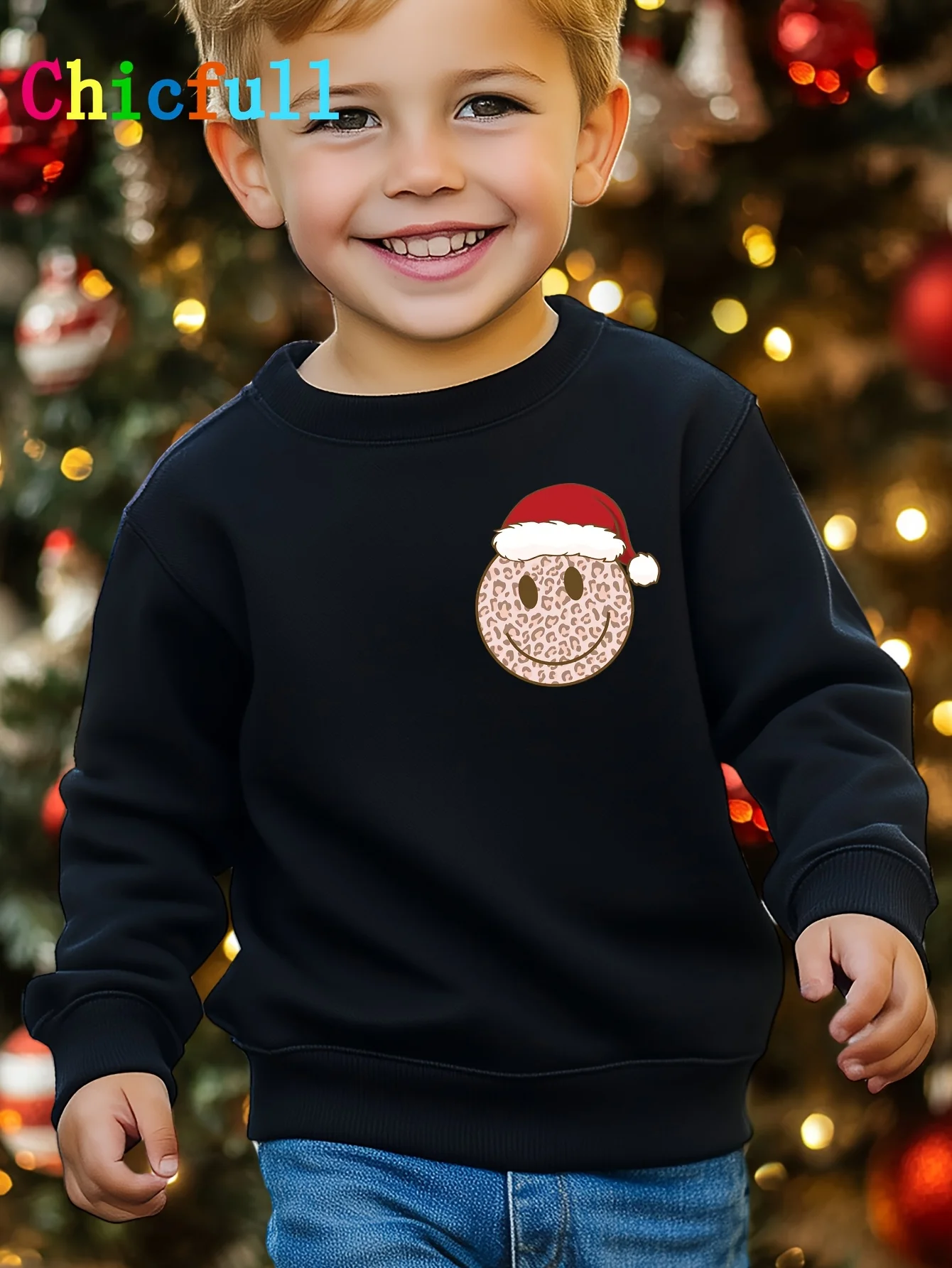 Double-print Christmas sweatshirt for boys, featuring creative reindeer antlers and cartoon prints.A trendy and versatile style.