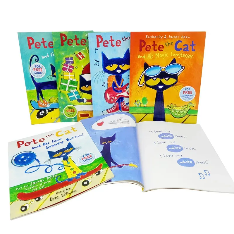 

6 книг/набор, я могу читать Pete The Cat, детская классическая книга рассказов, детская книга раннего образования, английские короткие истории, большой размер 28*21,6 см