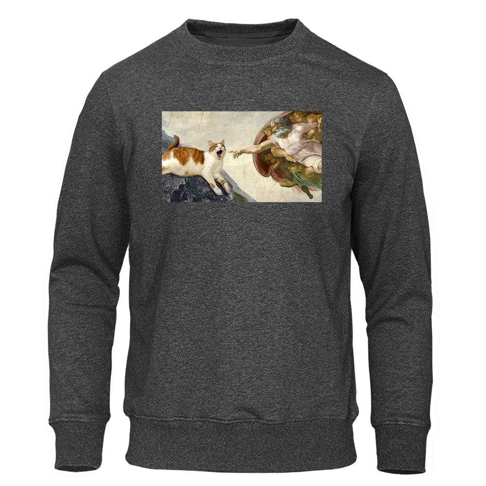 An Orange Cat Spoofs A Classic Painting Sweater Men Cartoons Loose Streetwear Autumn Fashion Pullover O-Neck Fleece Homme Hoodie