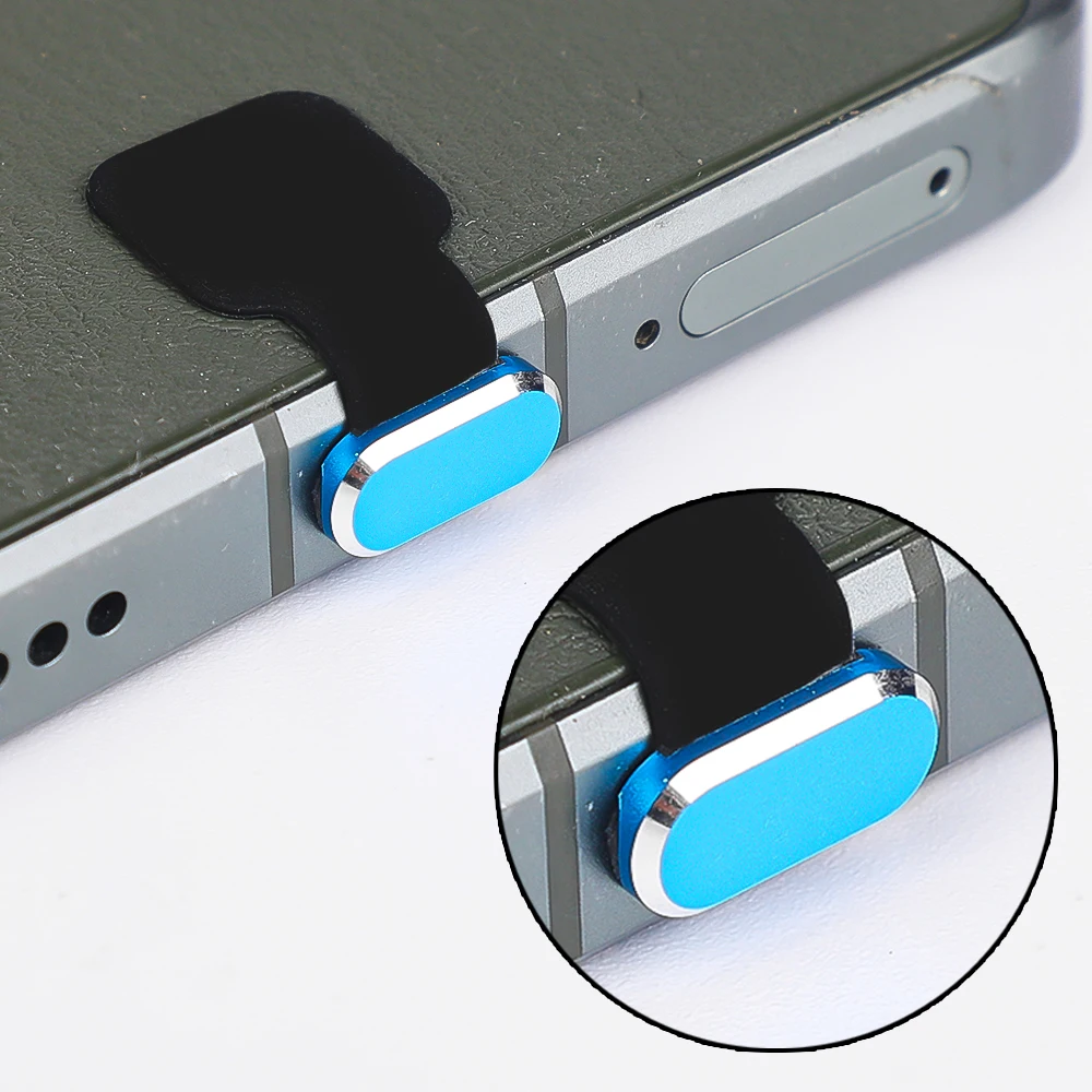 Upgraded Luxury Metal Dust Plugs For iPhone 15 15Plus 15Pro Max USB Type C Charger Port Anti Lost Dustplugs Stopper Caps