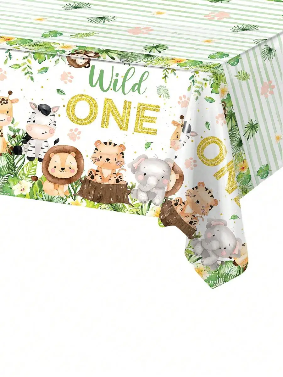 

Wild One Jungle Animal Birthday Party Tablecloth 130x220cm PVC