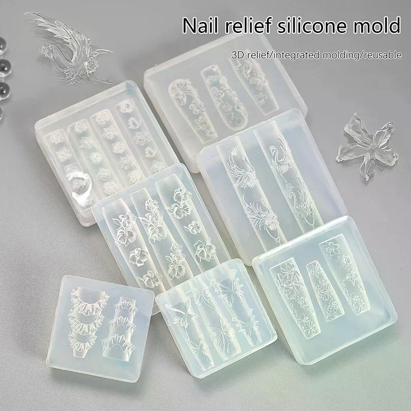 3D Silicone Flower For Manicure Salon Butterfly Nail Carving Mold Stamping Plate Nails Stencils Diy Gel Manicure Tools Nail Art