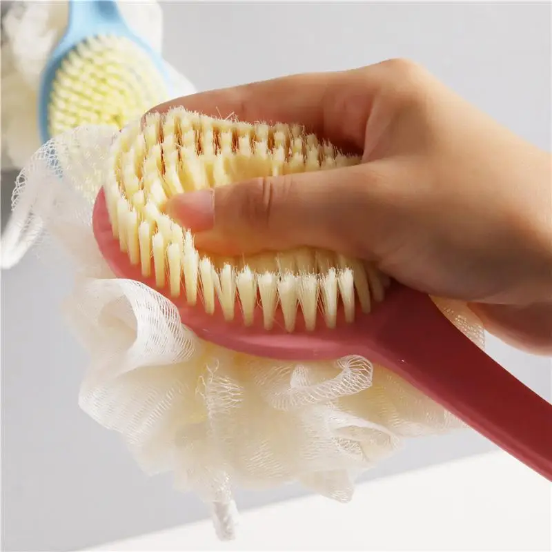 2 In 1 Long Handle Bath Brush Gentle Soft Bristles Exfoliating Loofah for Kids Back Shower Deep Cleaning