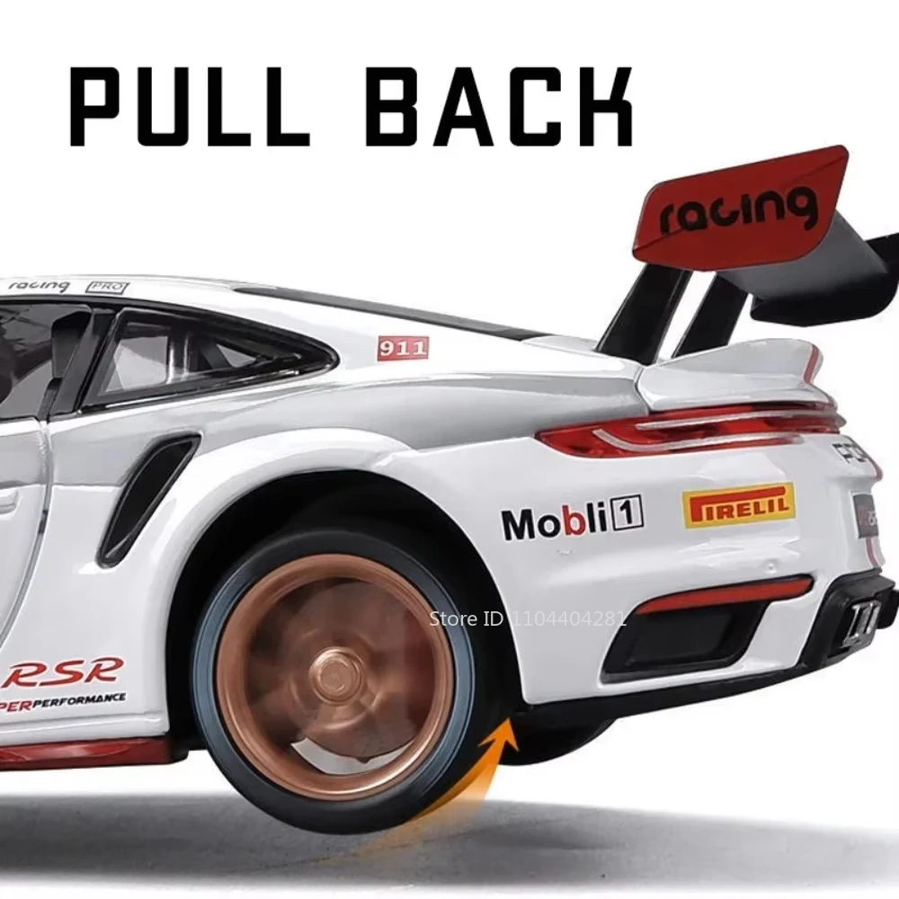 1:24 911 GT3 RSR كايين سيارات لعب دييكاست سبيكة نموذج الأبواب مفتوحة مع ضوء الصوت التراجع المركبات مجموعة هدايا الأطفال