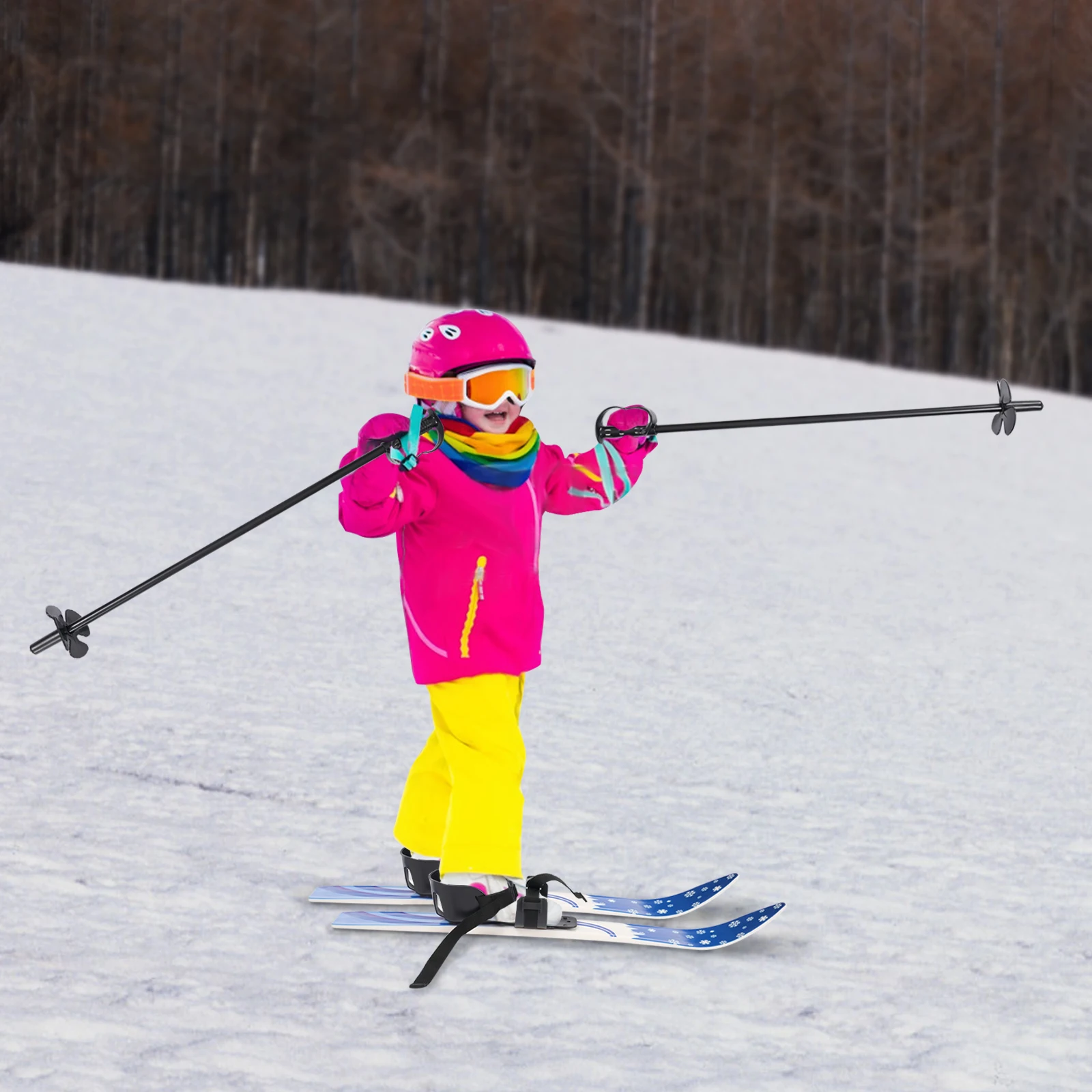 Set de Esquí para Niños Principiantes con Bastones, Esquís de Nieve Duraderos de ABS y PE, Ligeros y Portátiles para Esquí al Aire Libre en Invierno, Esquí en Césped y Arena
