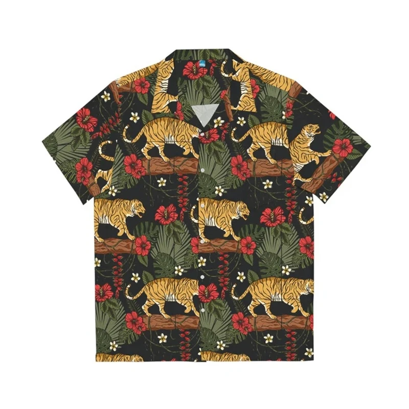 Hawaiian Beach Tiger Pattern Shirts For Men Clothing Fashion Hawaii Animal 3D Printed Short Sleeve Holiday Party Y2k Tops Blouse