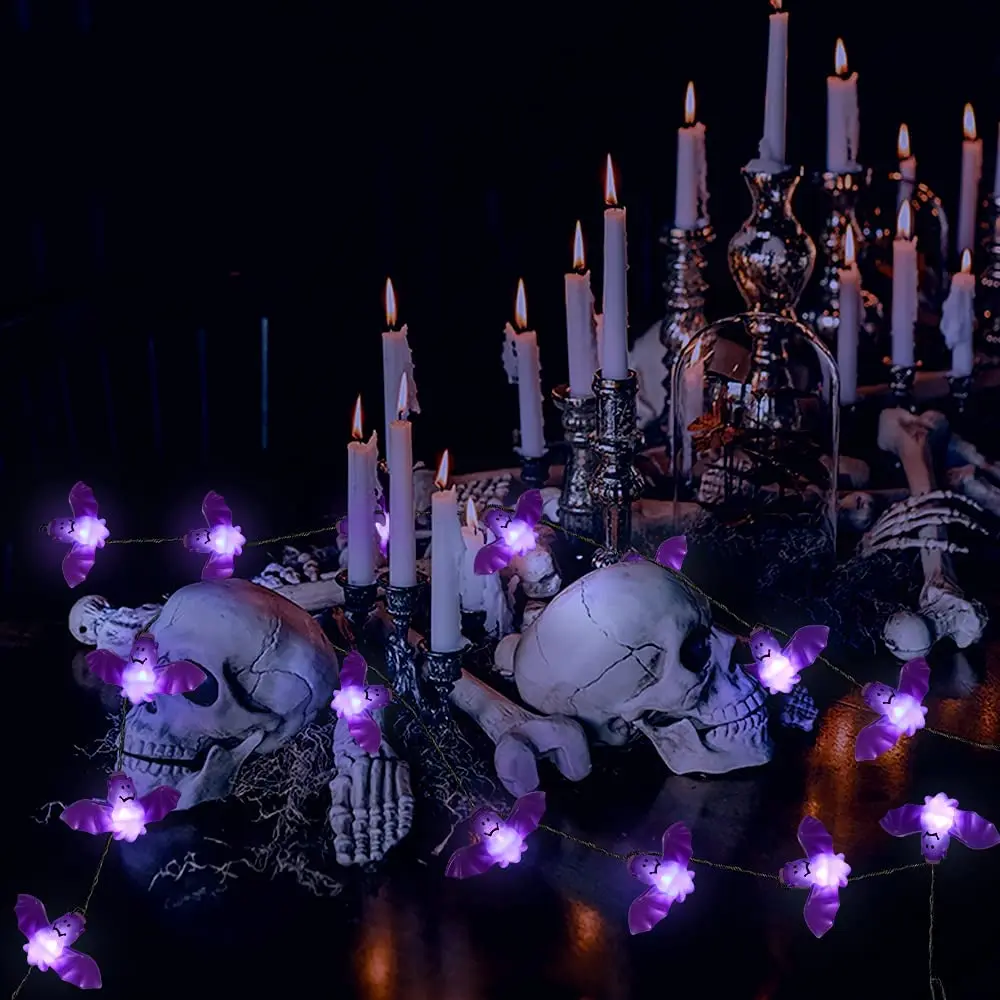 6M 3M LED Pumpkin Ghost Bat Light String Remote Control 8 Modes Halloween Party Lights String for Bar Home Indoor Outdoor Decor