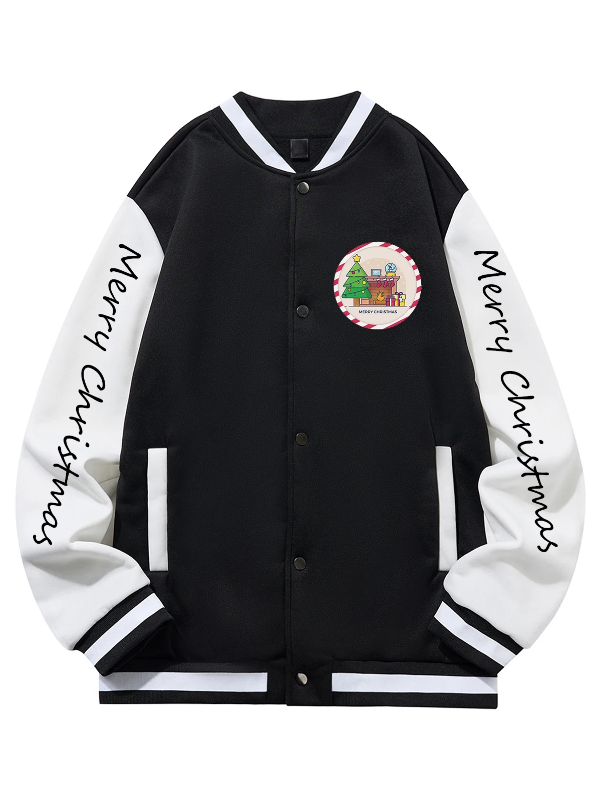 

Black Blue Green Double-sided Christmas Print XS-XXL Unisex Baseball Jacket Streetwear Coat Warm Fleece Soft Jacket