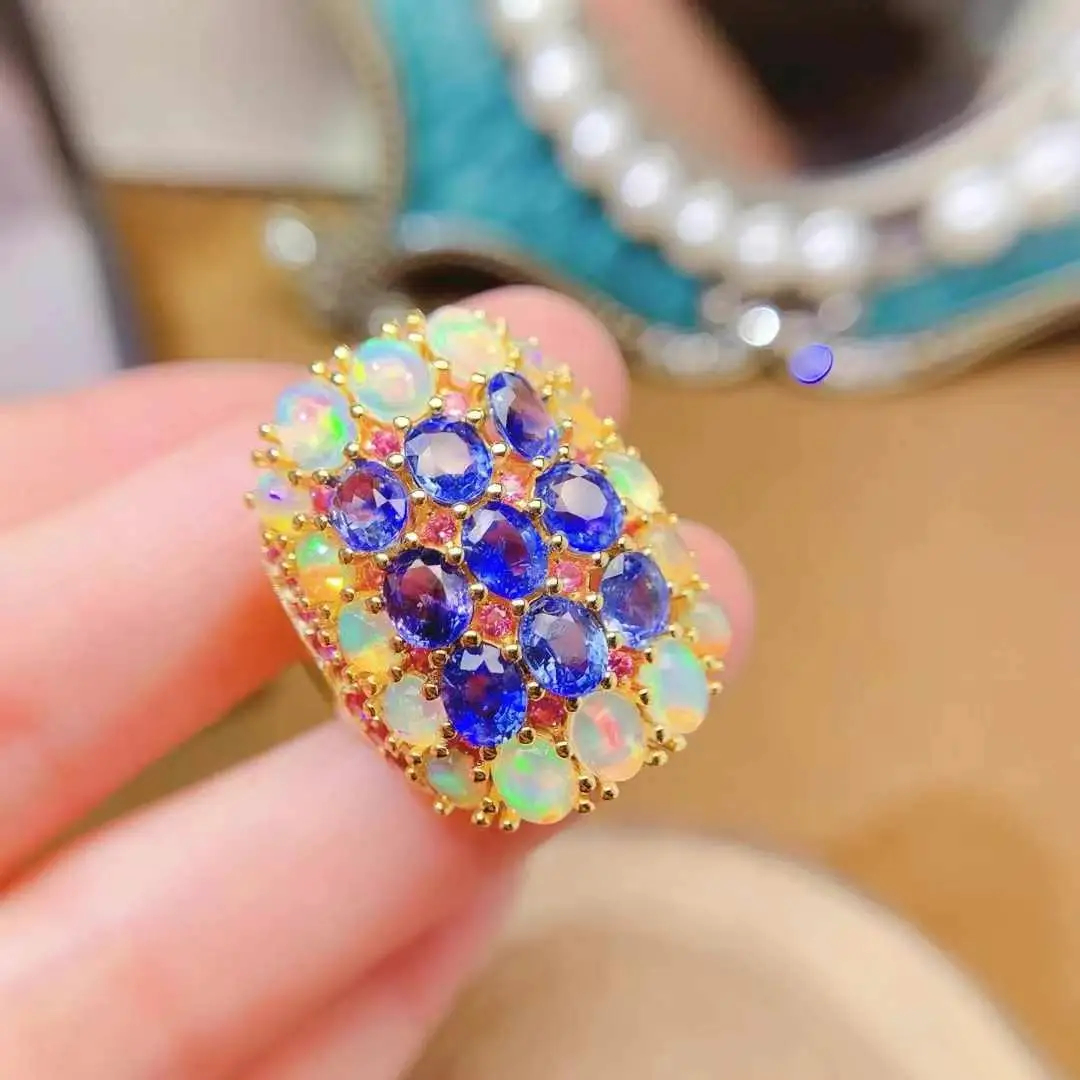 

For Engagement Natural Real Opal Ring 925 Sterling Silver Delicate Women Wedding ring Fine Jewelry