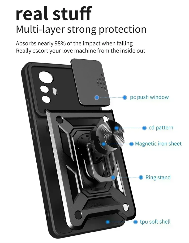 For Xiaomi Mi 12 Pro 5G Case Slide Camera Shockproof Armor Case For Xiaomi 12 Lite 12X Mi12 Magnetic Holder Ring Protect Cover