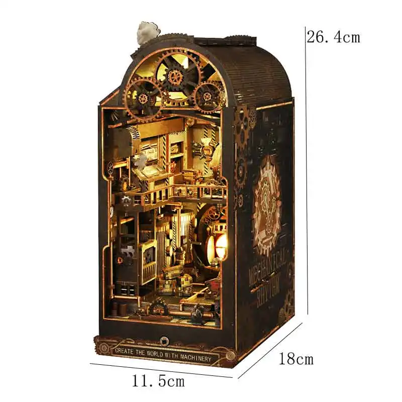 Book Nook Kit Doll House DIY Wooden Puzzle Bookshelf Insert Decor Dollhouse Model Bookend Assembly Toys for Children Xmas Gifts