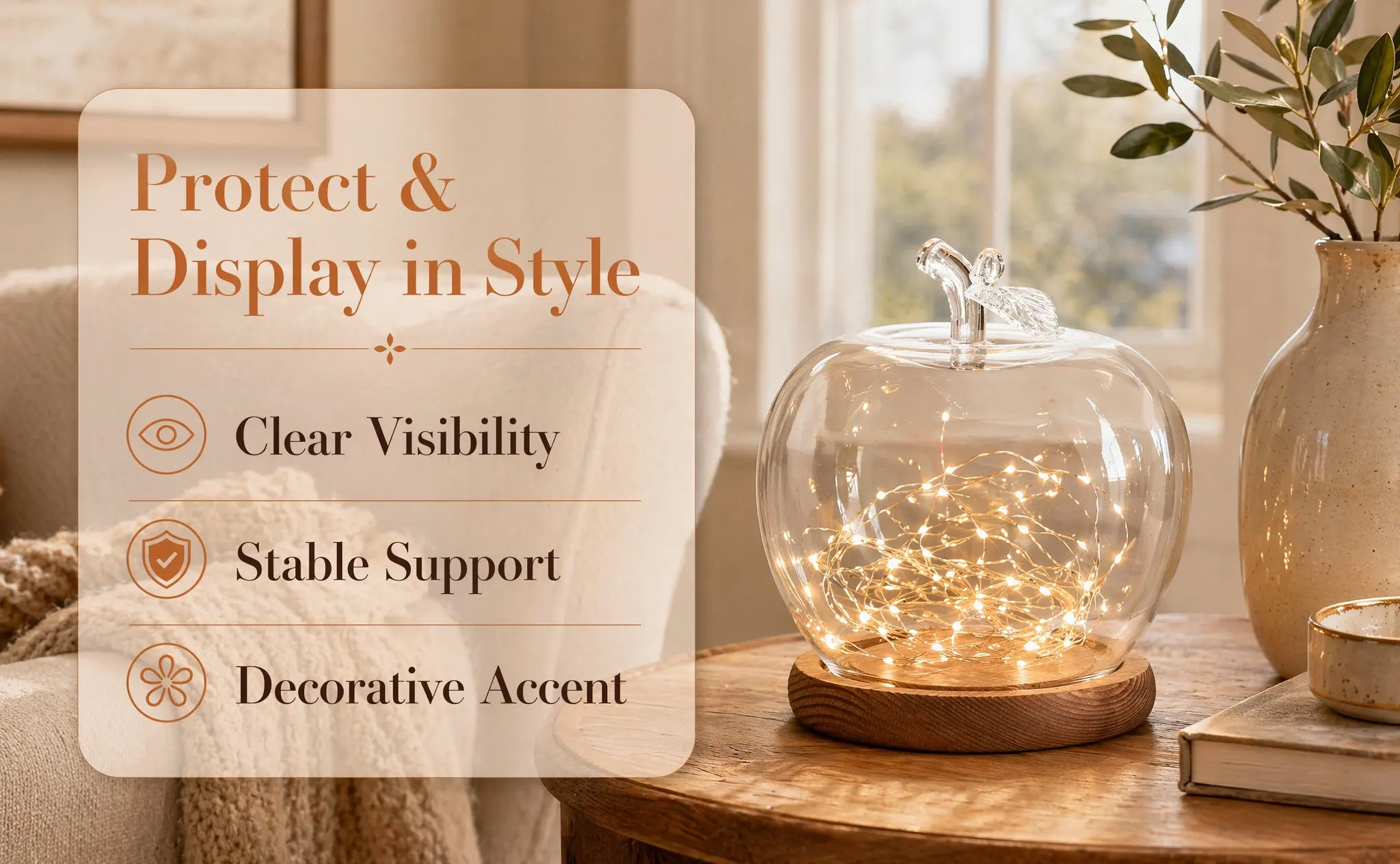 Glass Dome Wood Base Clay Crafts Display Protective Dome Cover Transparent Glass Flower Holder for Desktop Decoration Craft