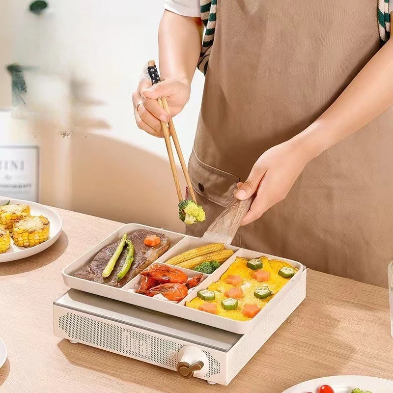 

Breakfast Pot Household Flat Bottom Grid Multifunctional Breakfast Pot Four-in-one Non-stick Pot