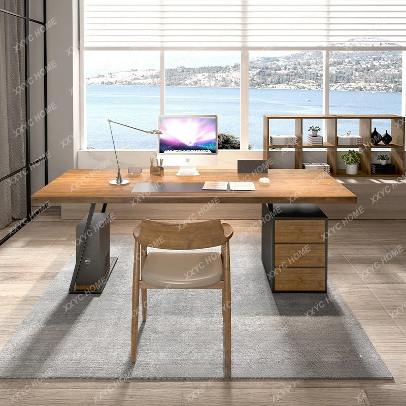 A Study solid wood desk top computer desk log workbench with chest of drawers boss home writing desk