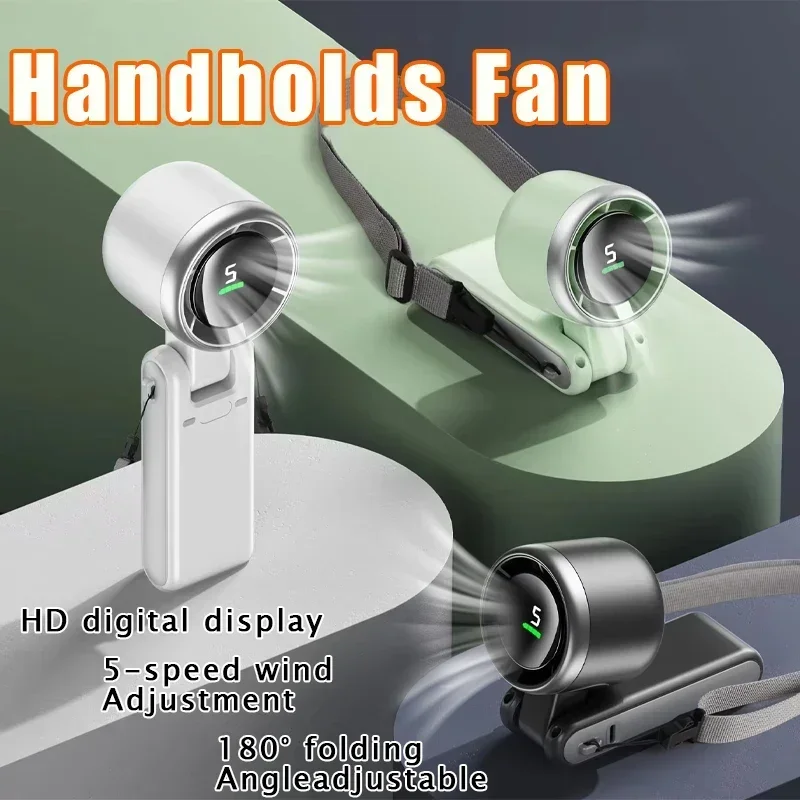 2025 New Hand-held Folding High-speed Powerful Turbo Fan Hanging Neck Outdoor 180 Degree Folding Desktop Mini Fan