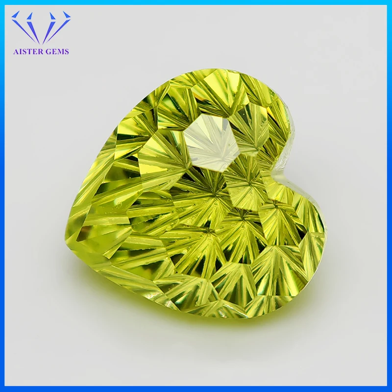 New Apple Green 6x6mm Heart Pyrotechnic Cut Cubic Zirconia Gemstones for Jewelry Making