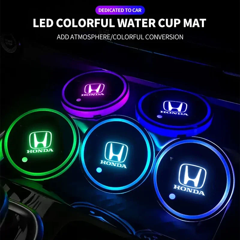 1/2PCS Luminous Car Coaster Water Cup Holder Pad Anti-slip Mats Accessories For Honda Civic Fit Jazz Accord CRV HRV City Odyssey