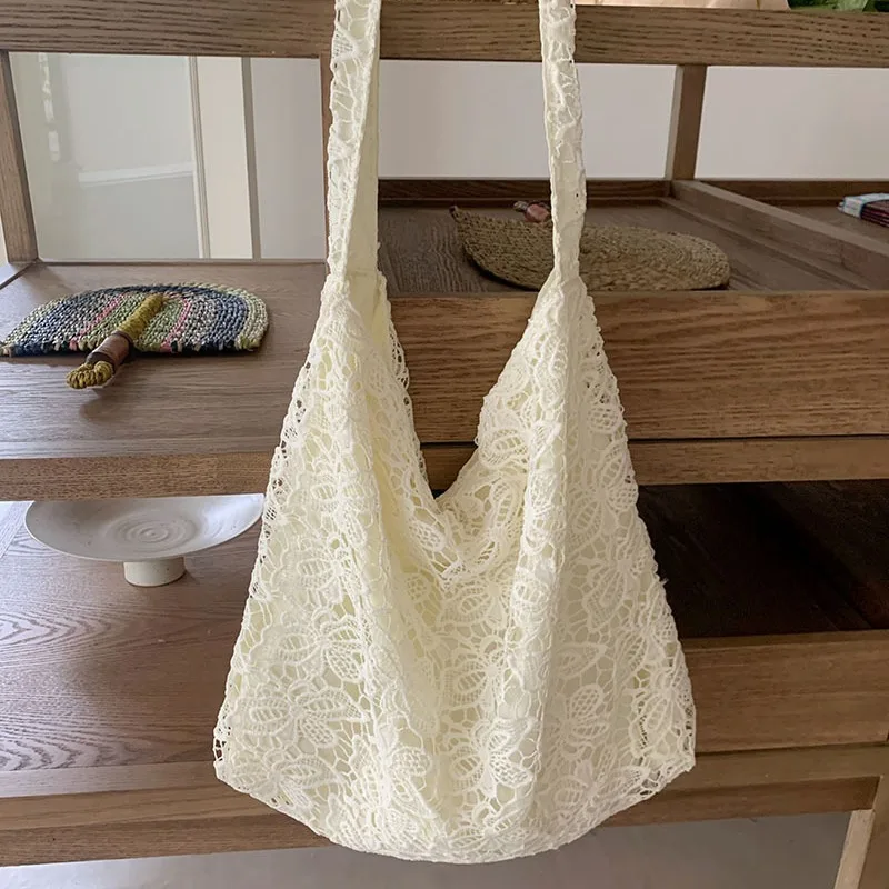 Bolso de hombro de encaje de gran capacidad para mujer, bolso de mano pequeño, fresco, Rural, viaje, compras, Verano