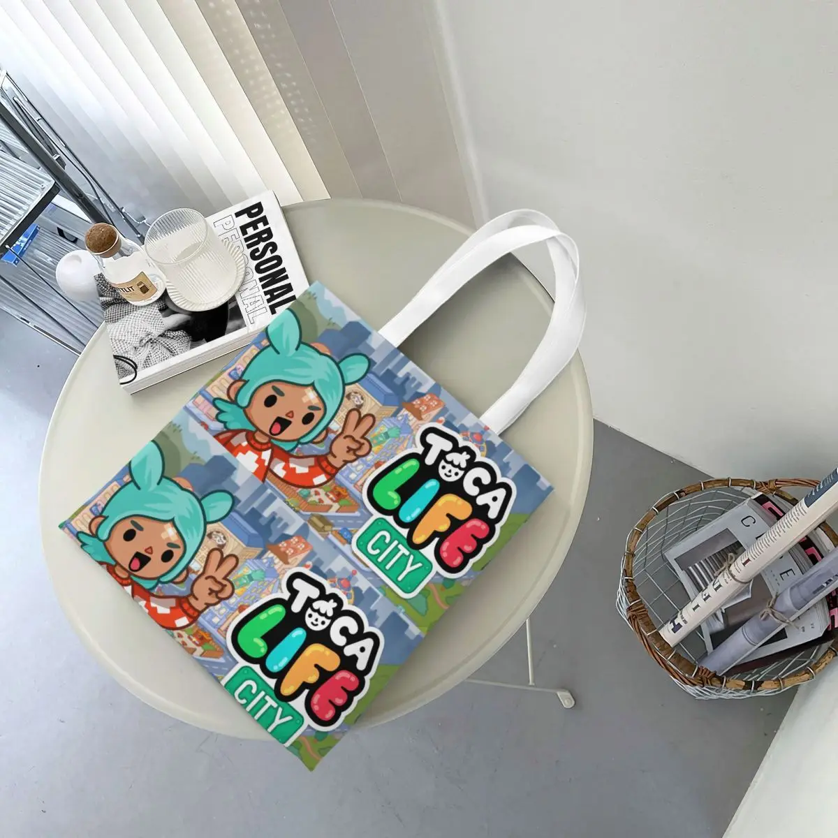 توكا لايف بوكس توكا بوكا لطيف لعبة أكياس التسوق طوي قماش حمل حقيبة المرأة حقيبة كتف حقيبة يد للسفر