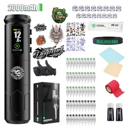 Dragonhawk A1 Pro Tattoo Kit Full Set 4.0mm Stroke 2000mAh Wireless Battery Tattoo Pen with Pro Tattoo Needles Ink for Beginners