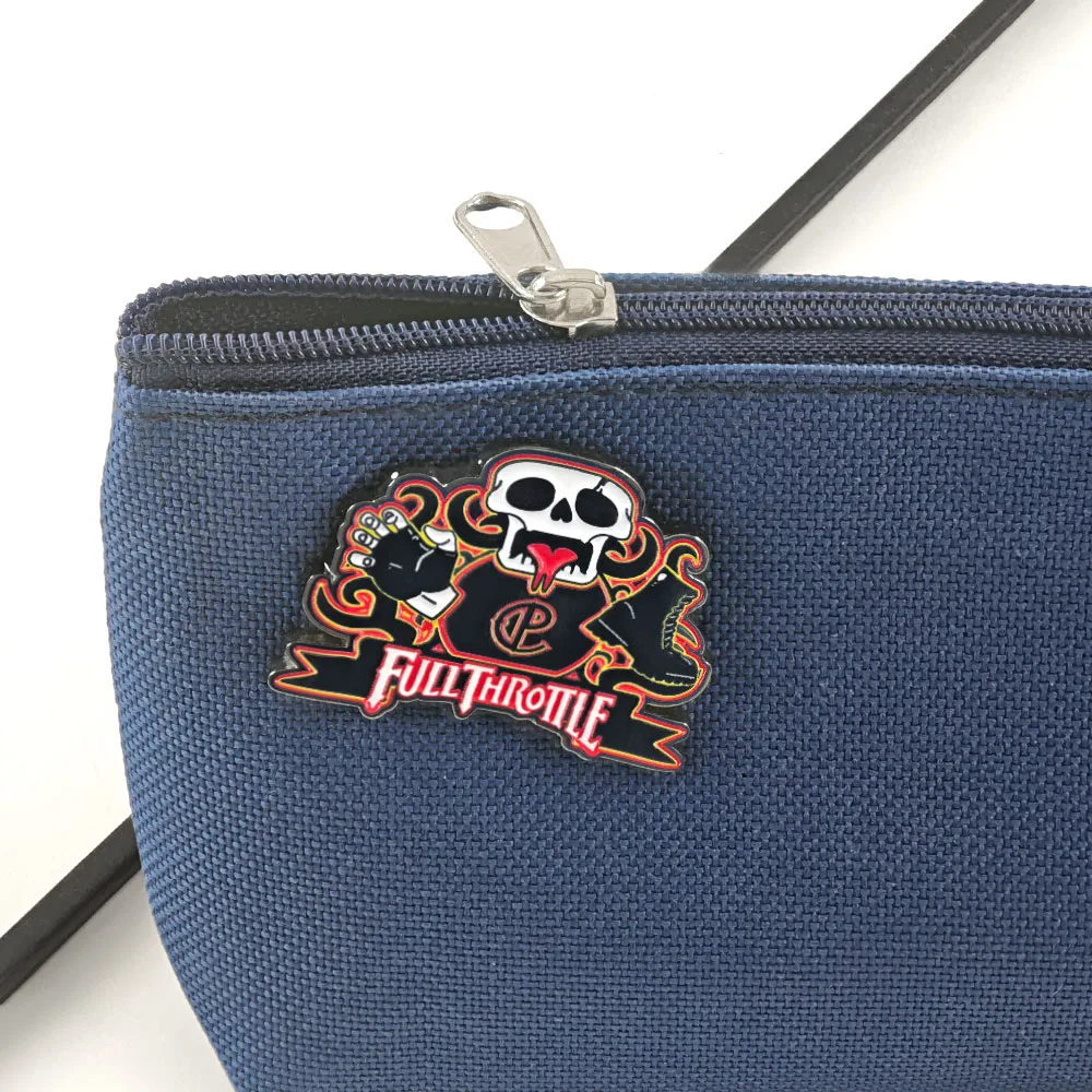 Full-Throttle Metal Brooch Corley Pistons CP Enamel Pin Retro PC Game Fan Collection Biker Skull Clothes Backpack Lape view 4