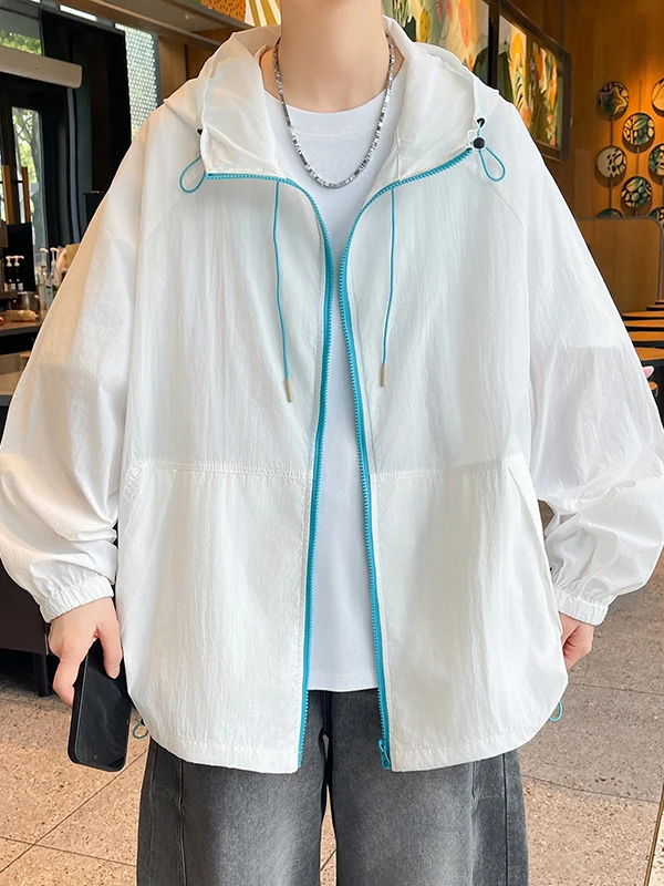 軽量で通気性のある夏用新作アイスシルクハットジャケット-メンズ-アウトドアフィッシングスポーツ日焼け止め服-ポリエステル繊維-長袖ジッパー開閉