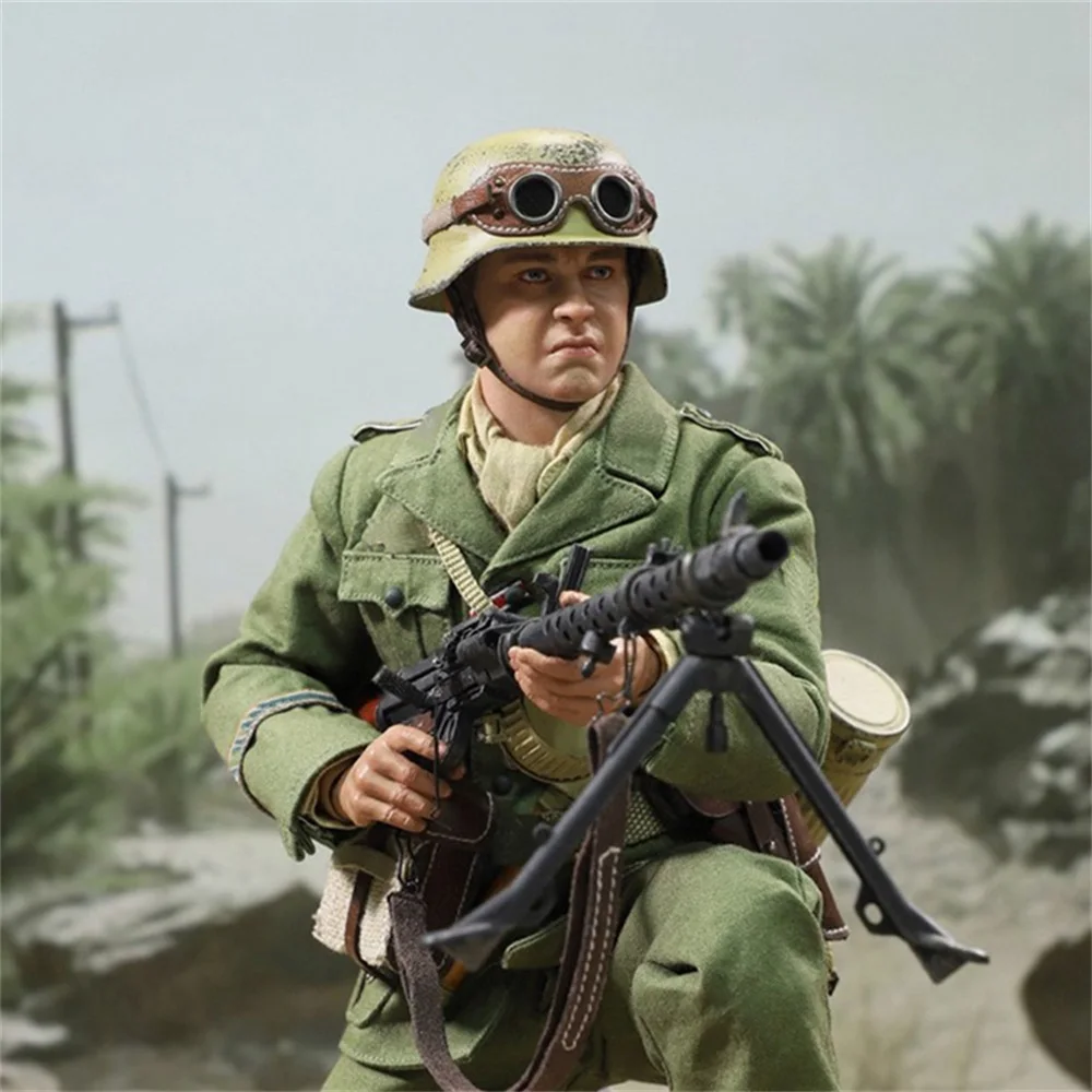 1/6 DID D80158 WWII Series North African Machine Gunner Beas Full Set Moveable Action Figures with MG34 Model For Fans Collect